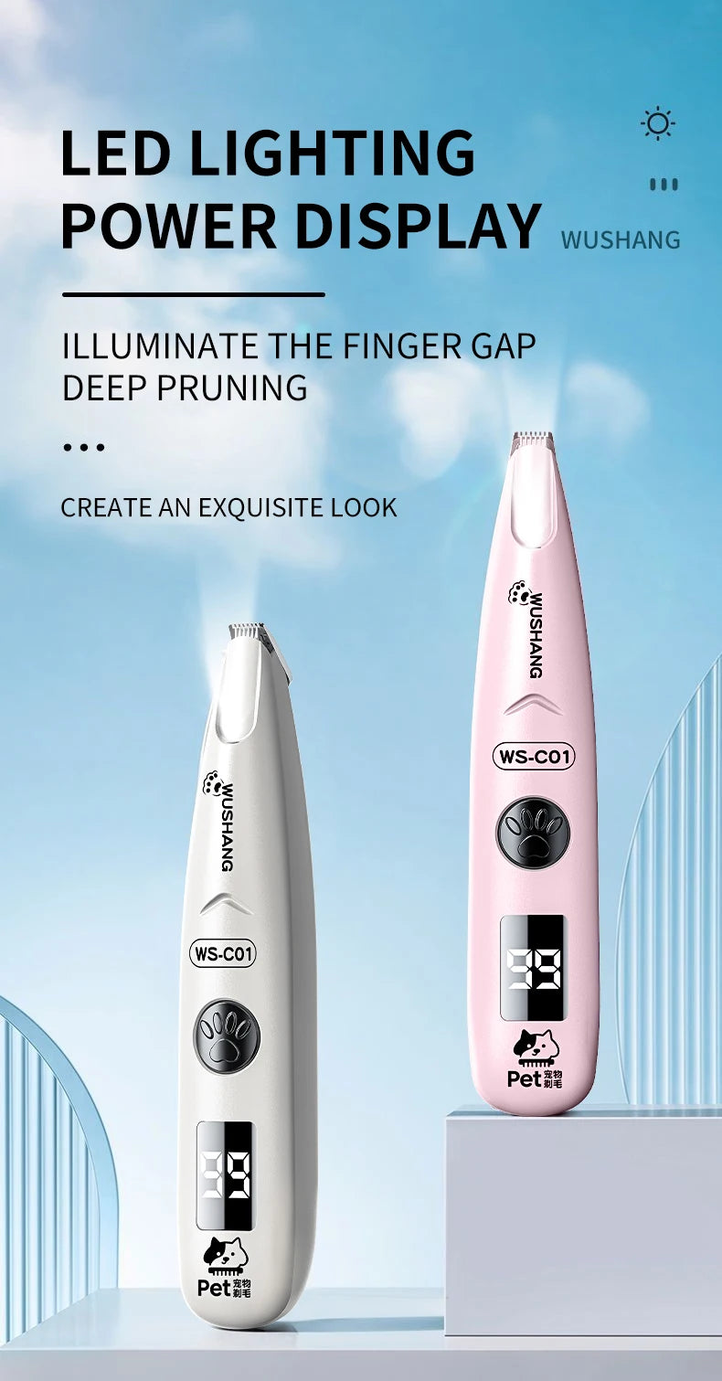 Waterproof Electric Pet Hair Trimmer with LED Light