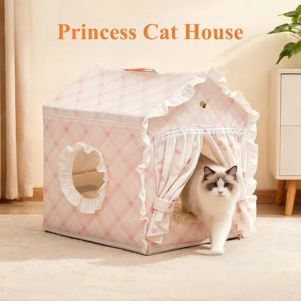 Floral Cat Tent Cave Bed with Washable Mat