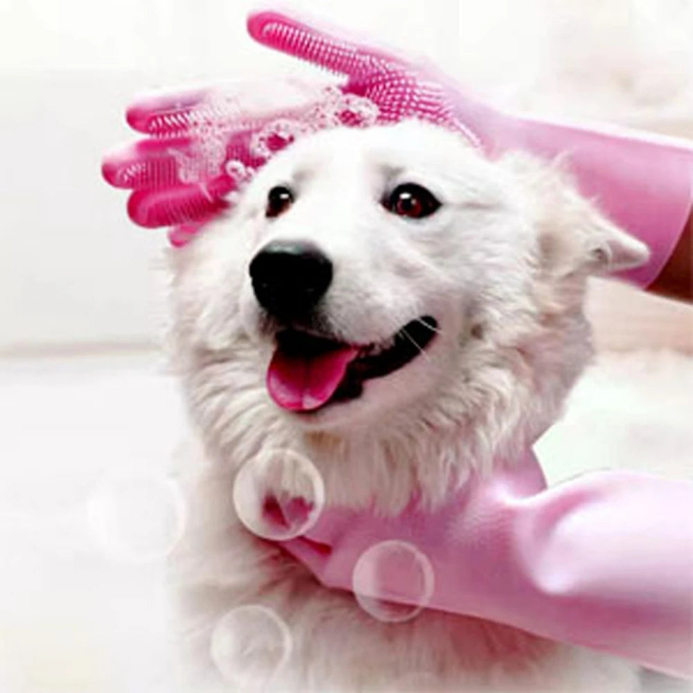 Silicone Bath Scrubber & Hair Removal Glove for Pets