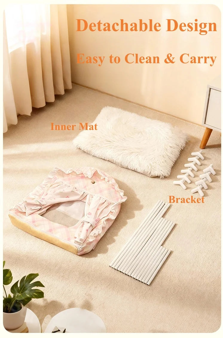 Floral Cat Tent Cave Bed with Washable Mat