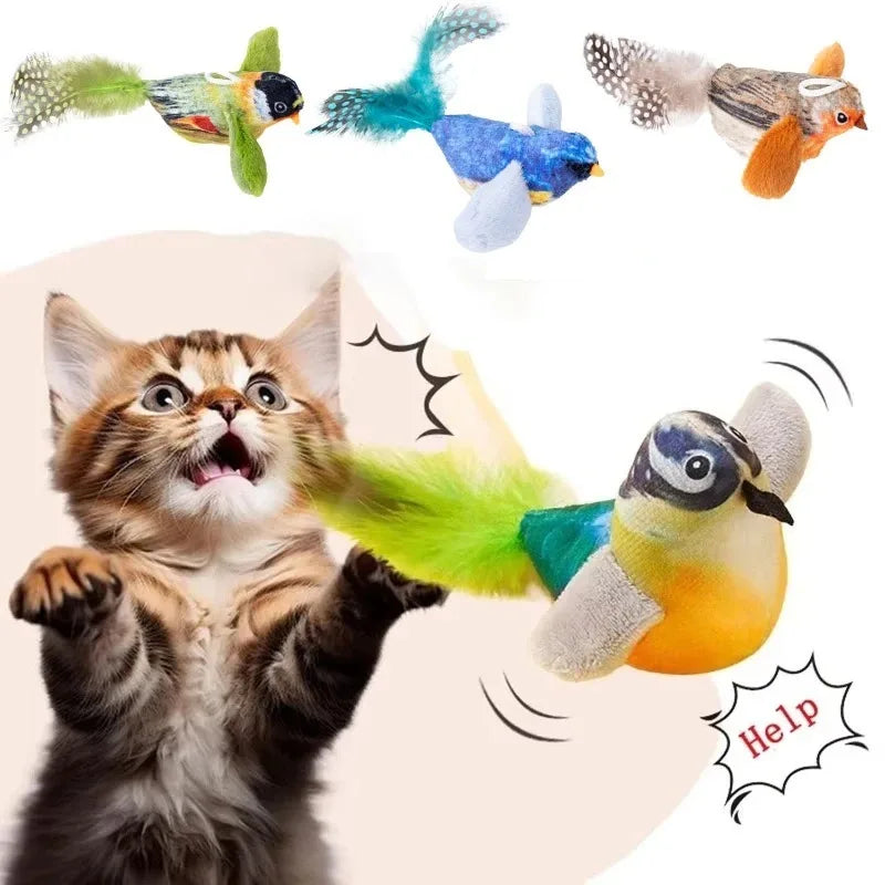 Bird-Sound Cat Teaser Toy with Elastic Rope