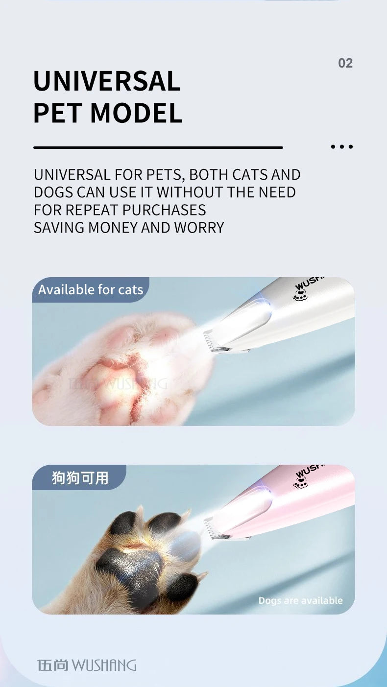 Waterproof Electric Pet Hair Trimmer with LED Light