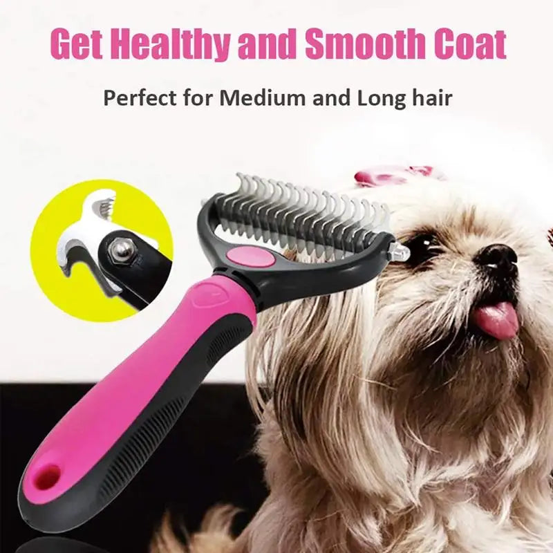 Double-Sided Shedding Comb & Grooming Rake for Pets