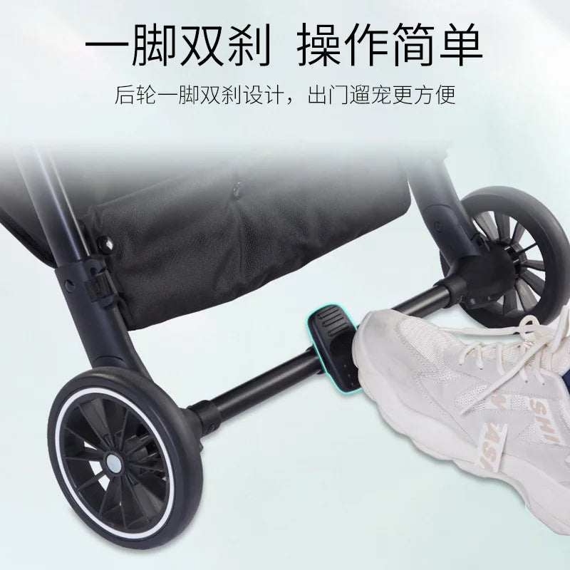 Foldable Four-Wheel Double-Layer Pet Stroller