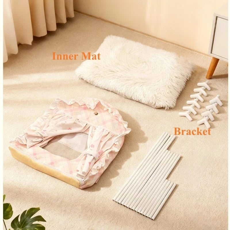 Floral Cat Tent Cave Bed with Washable Mat