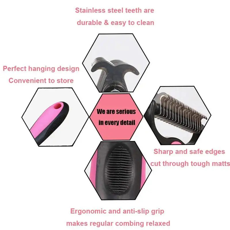 Double-Sided Shedding Comb & Grooming Rake for Pets