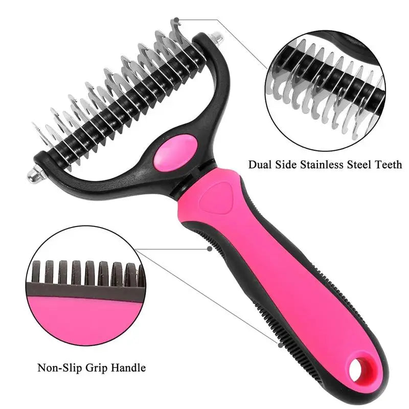 Double-Sided Shedding Comb & Grooming Rake for Pets