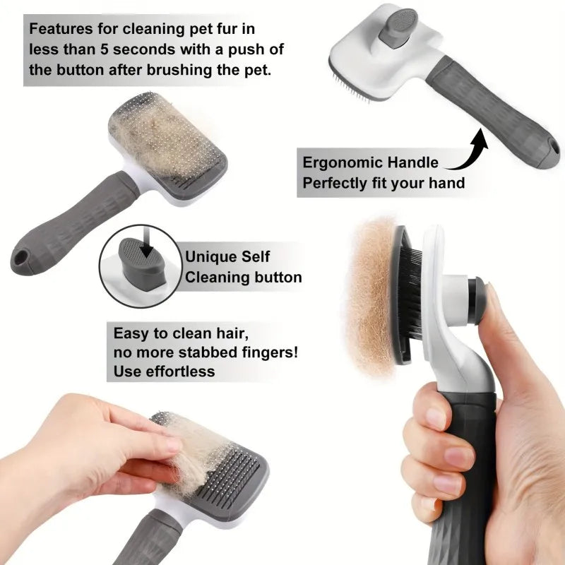 One-Click Self-Cleaning Slicker Brush for Dogs & Cats