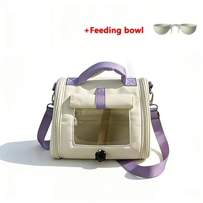 Multifunctional Portable Pet Carrier Bag with Feeding Bowl