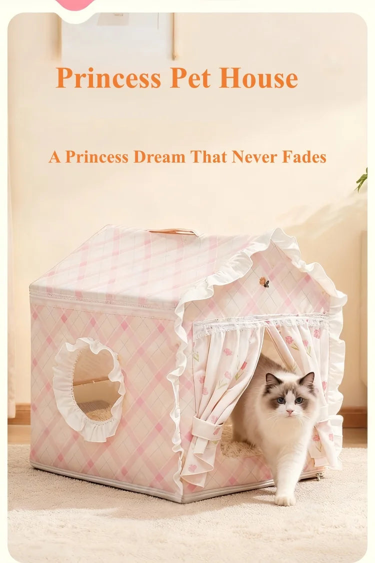 Floral Cat Tent Cave Bed with Washable Mat