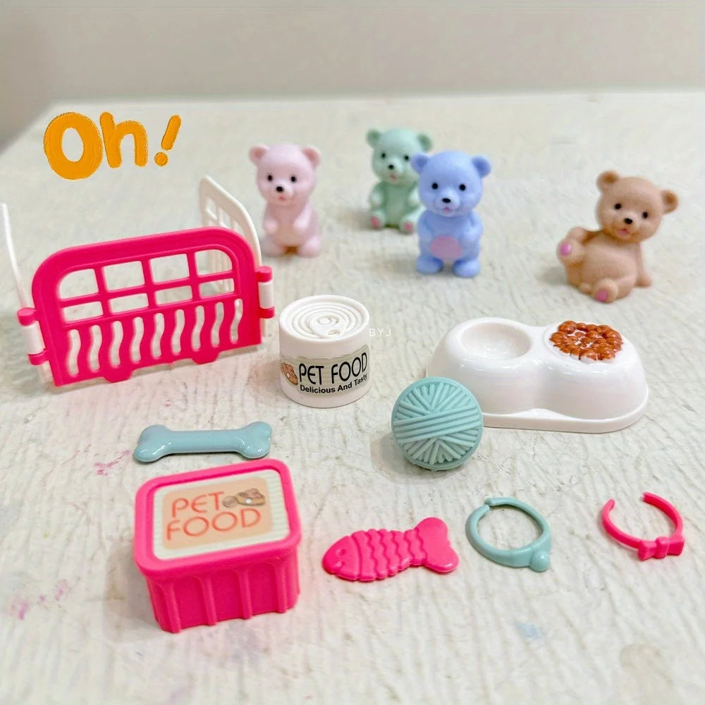 Teddy Bear Pet Playhouse Toy Set for Kids