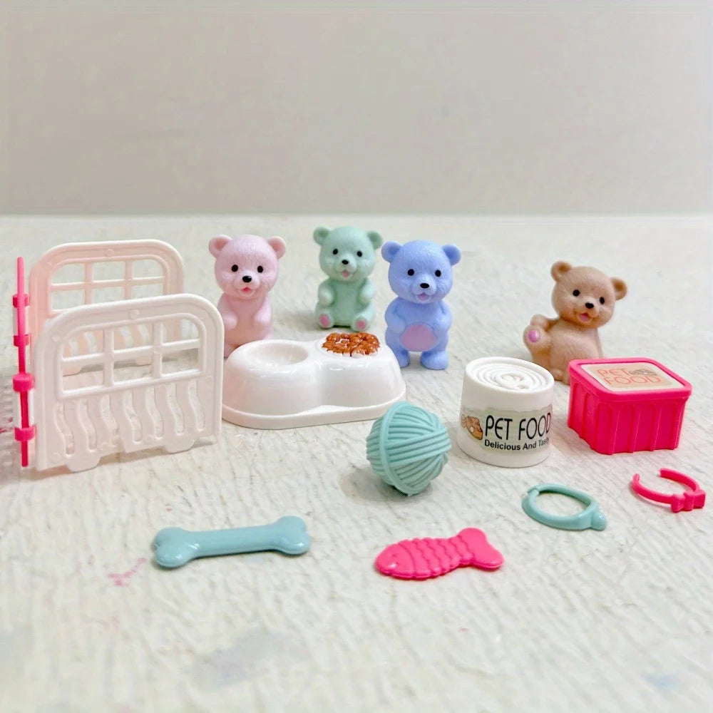 Teddy Bear Pet Playhouse Toy Set for Kids