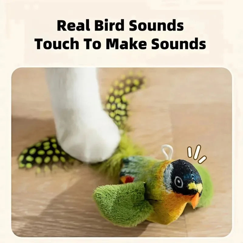 Bird-Sound Cat Teaser Toy with Elastic Rope