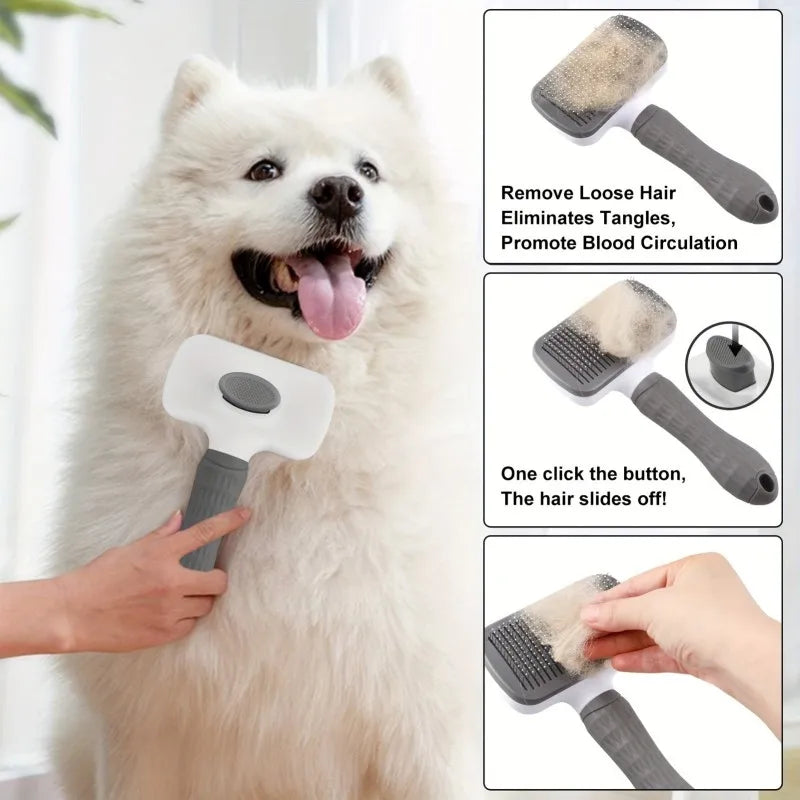 One-Click Self-Cleaning Slicker Brush for Dogs & Cats