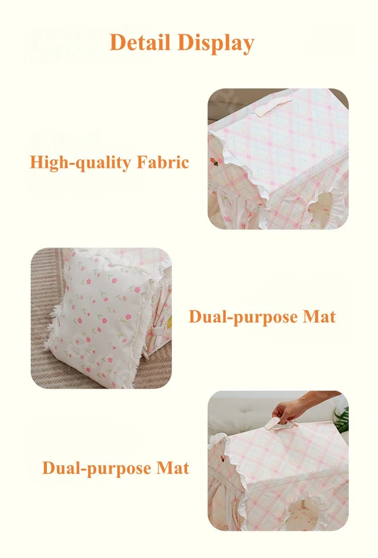 Floral Cat Tent Cave Bed with Washable Mat