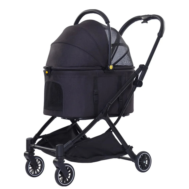 Foldable Four-Wheel Double-Layer Pet Stroller